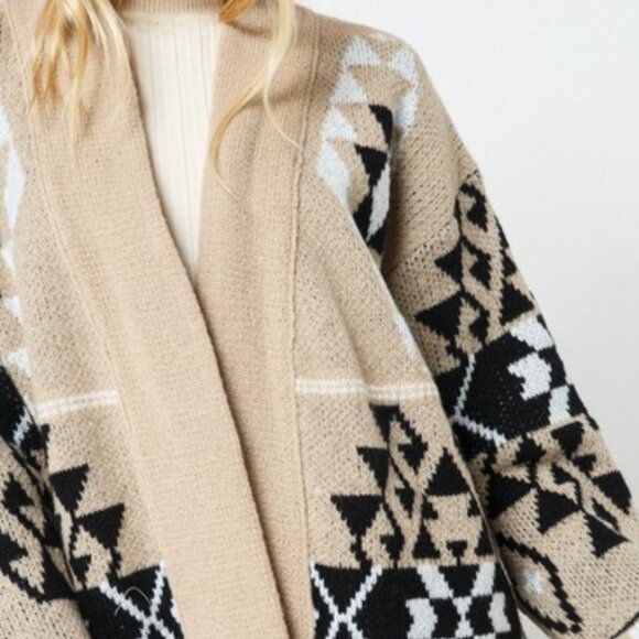 Aztec Print Inspired Boho Sweater Cardigan - Picture 2 of 7